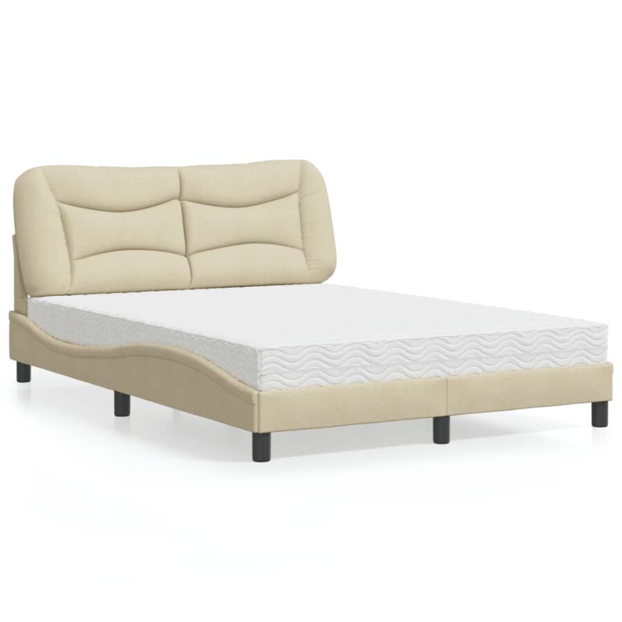 Bed met matras stof crèmekleurig 140x190 cm