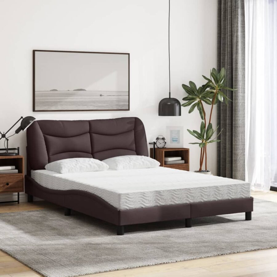 Bed met matras stof donkerbruin 140x200 cm - Afbeelding 3