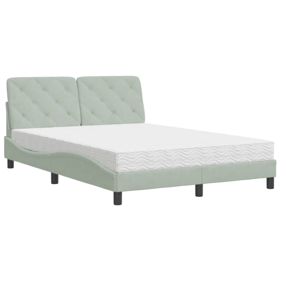 Bed met matras fluweel lichtgrijs 140x200 cm - Afbeelding 2