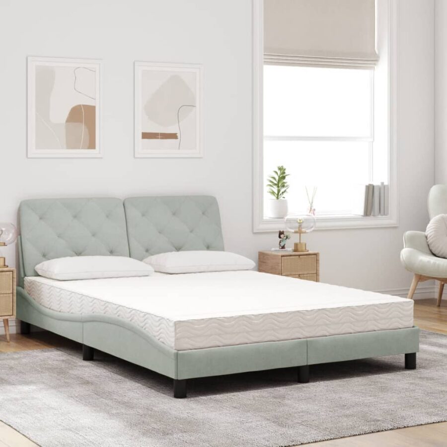 Bed met matras fluweel lichtgrijs 140x200 cm - Afbeelding 3