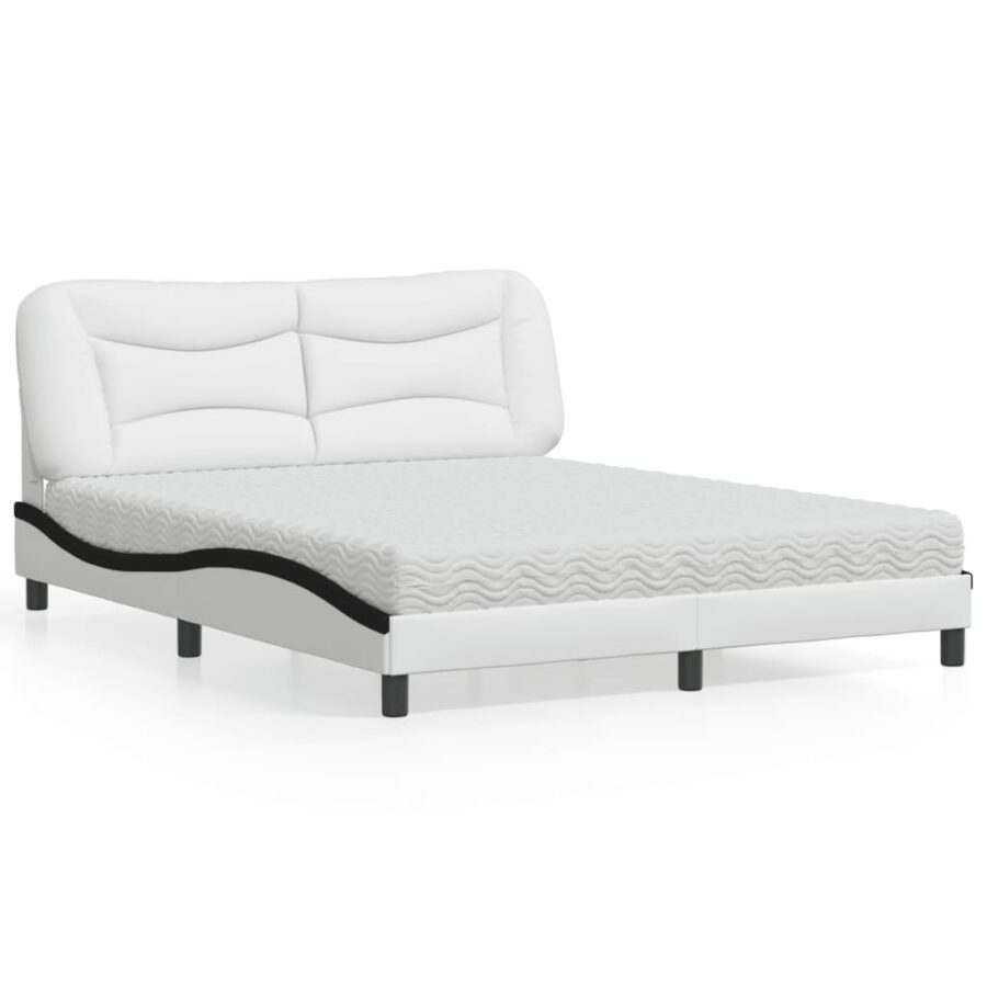 Bed met matras kunstleer wit en zwart 160x200 cm