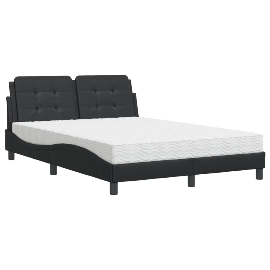 Bed met matras kunstleer zwart 140x190 cm - Afbeelding 2