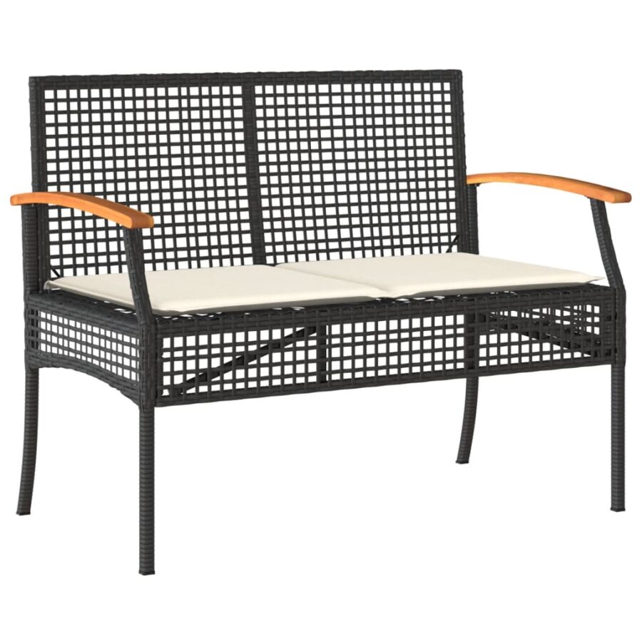 4-delige Tuinset met kussens poly rattan zwart - Afbeelding 3
