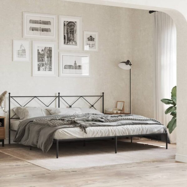 Bedframe met hoofdbord metaal zwart 193x203 cm