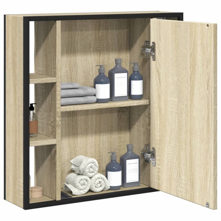 Badkamerspiegelkast 60x16x60 cm bewerkt hout sonoma eikenkleur - Afbeelding 4