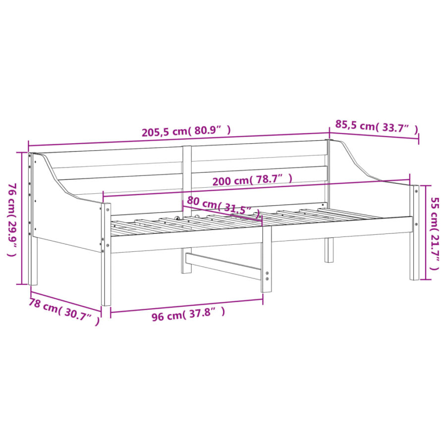 Slaapbank zonder matras 80x200 cm massief grenenhout wasbruin - Afbeelding 9