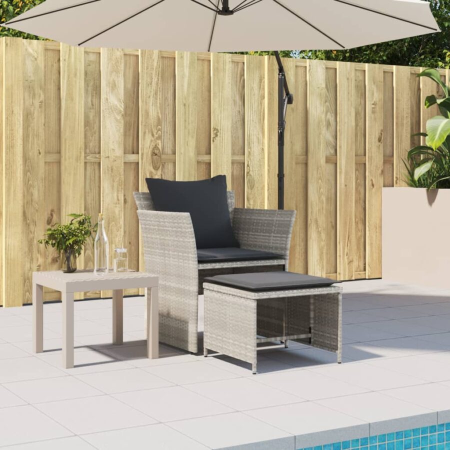 Tuinstoel met voetenbank poly rattan lichtgrijs - Afbeelding 3