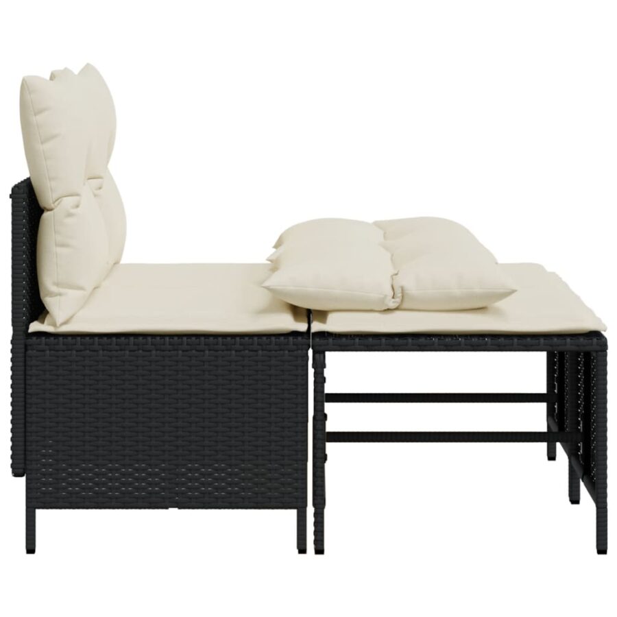4-delige Loungeset met kussens poly rattan zwart - Afbeelding 4