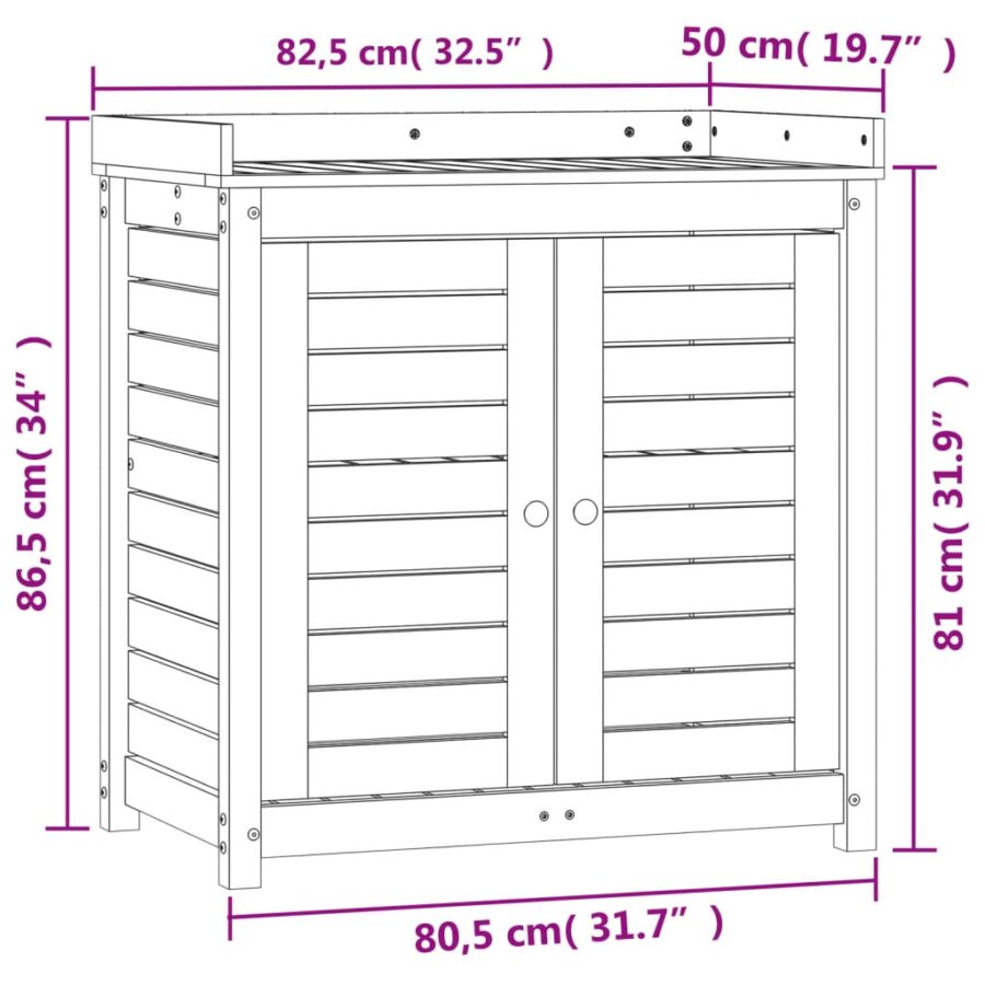 Oppottafel met schappen 82,5x50x86,5 cm grenenhout bruin - Afbeelding 10
