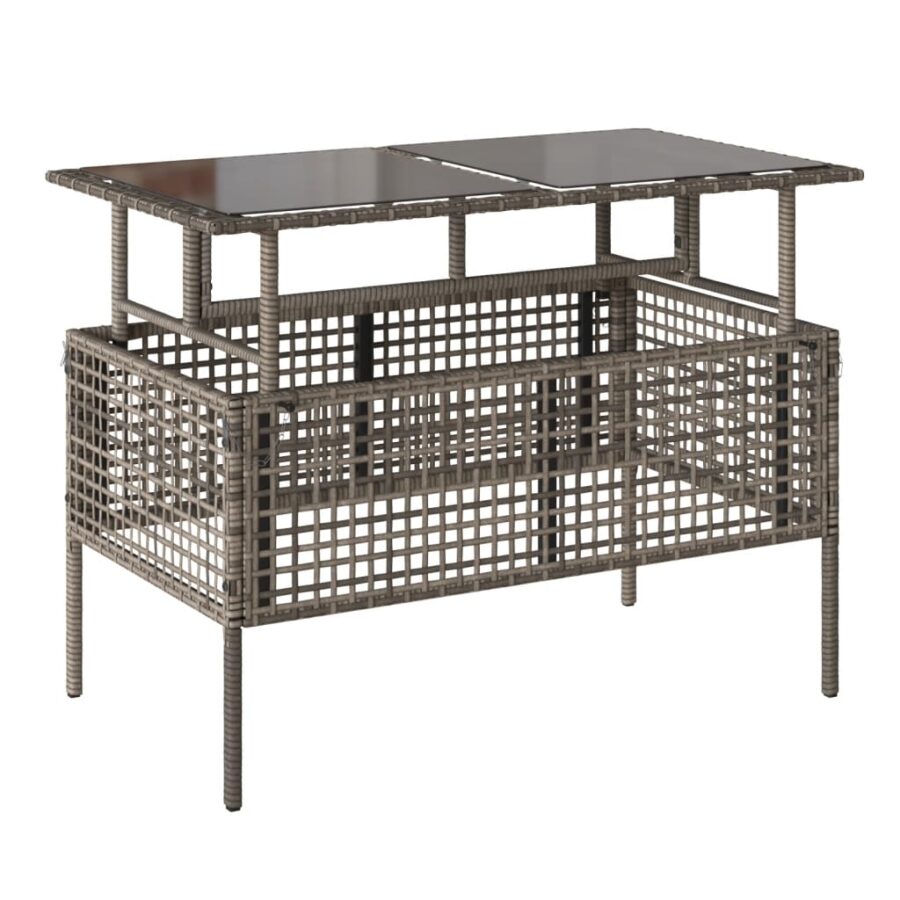 4-delige Loungeset met kussens poly rattan en glas grijs - Afbeelding 8