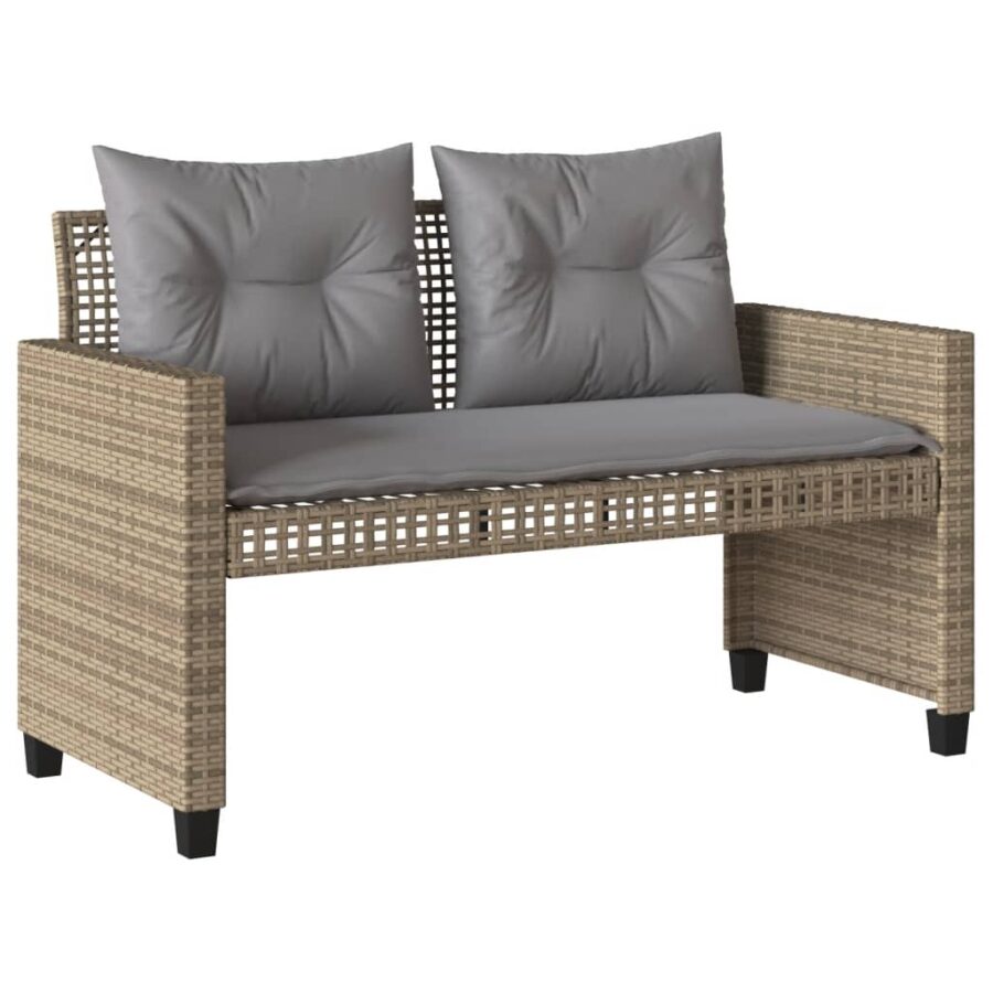 4-delige Loungeset met kussens poly rattan en glas beige - Afbeelding 4