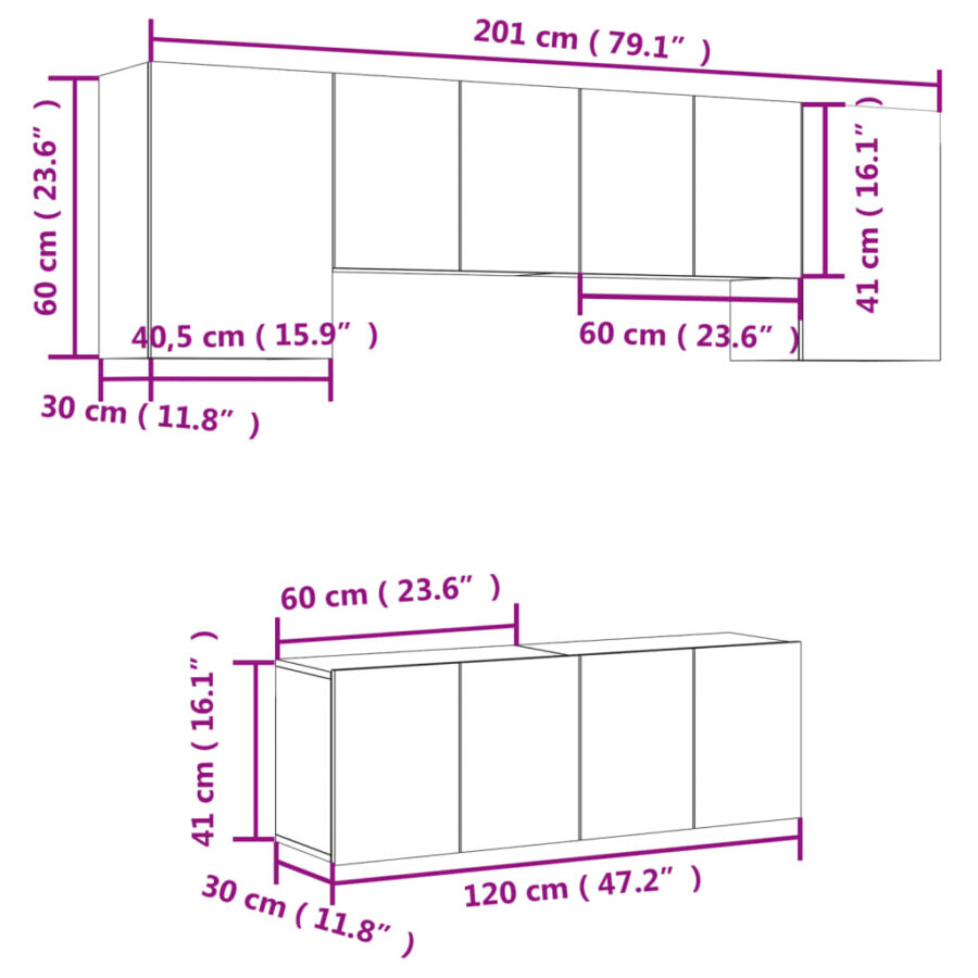 6-delige Tv-wandmeubelset bewerkt hout zwart - Afbeelding 12