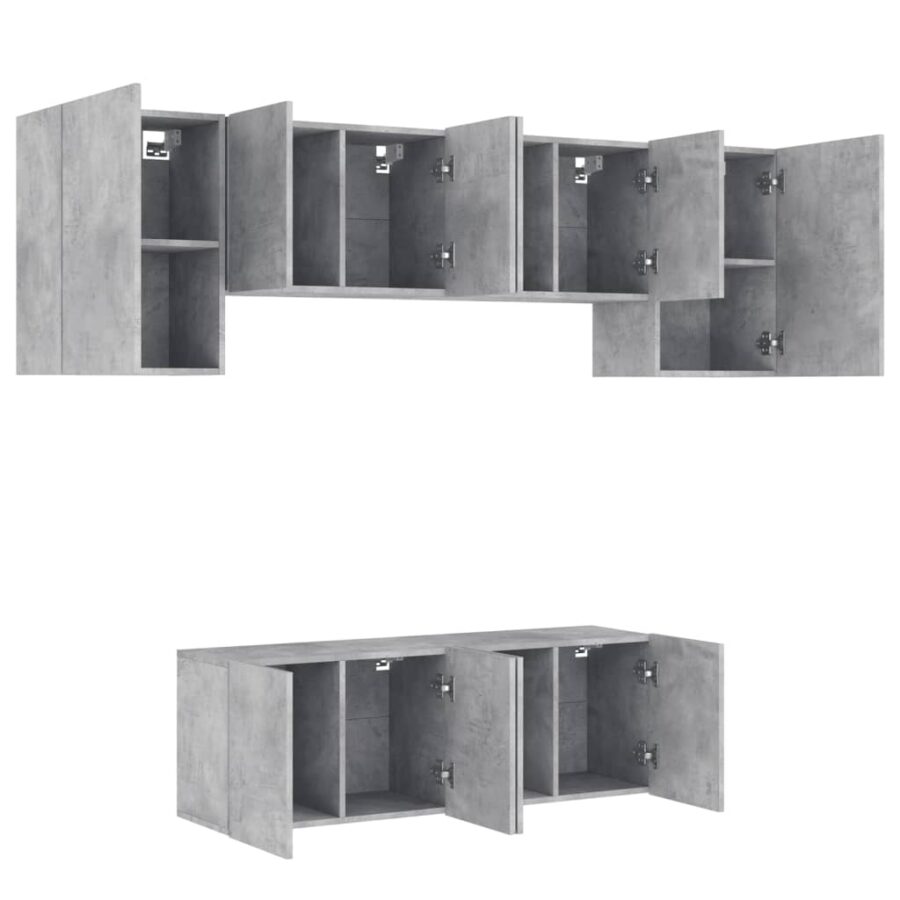 6-delige Tv-wandmeubelset bewerkt hout betongrijs - Afbeelding 4