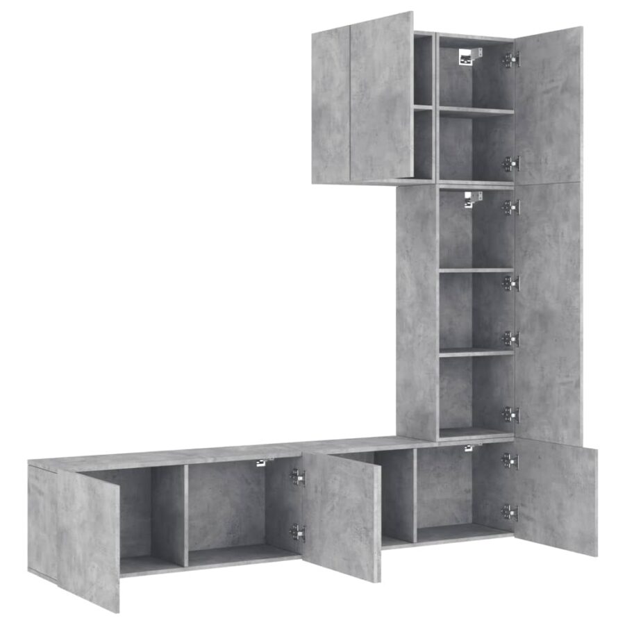 5-delige Tv-wandmeubelset bewerkt hout betongrijs - Afbeelding 4