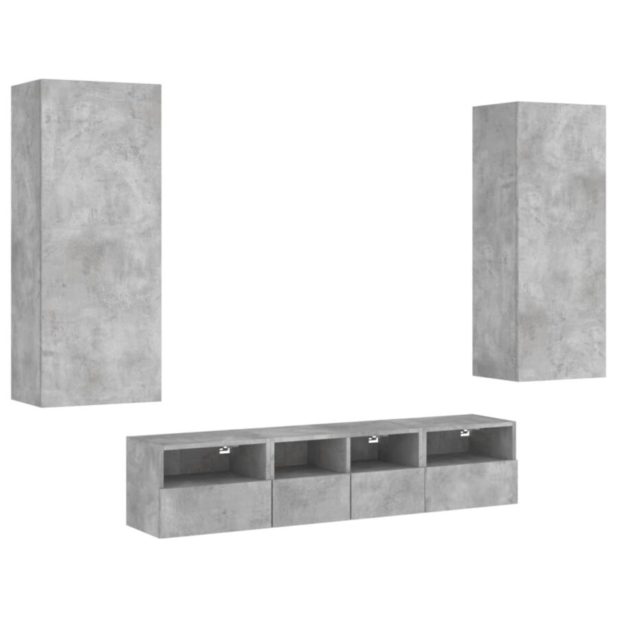 5-delige Tv-wandmeubelset bewerkt hout betongrijs - Afbeelding 2