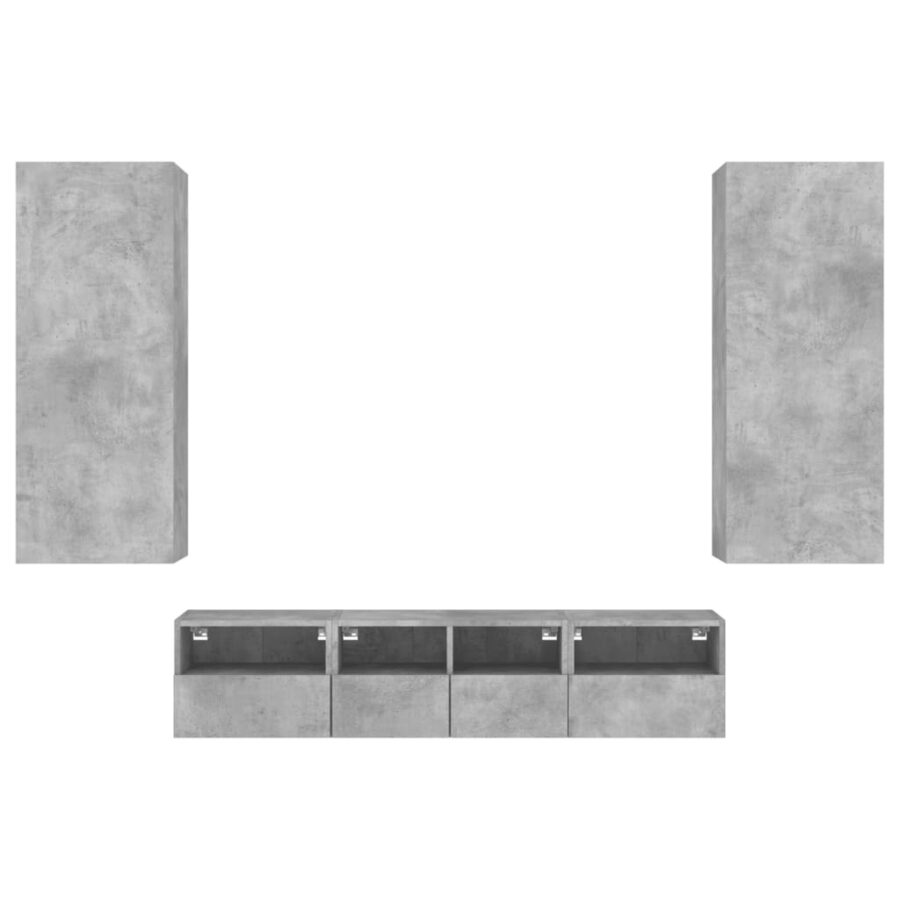 5-delige Tv-wandmeubelset bewerkt hout betongrijs - Afbeelding 5