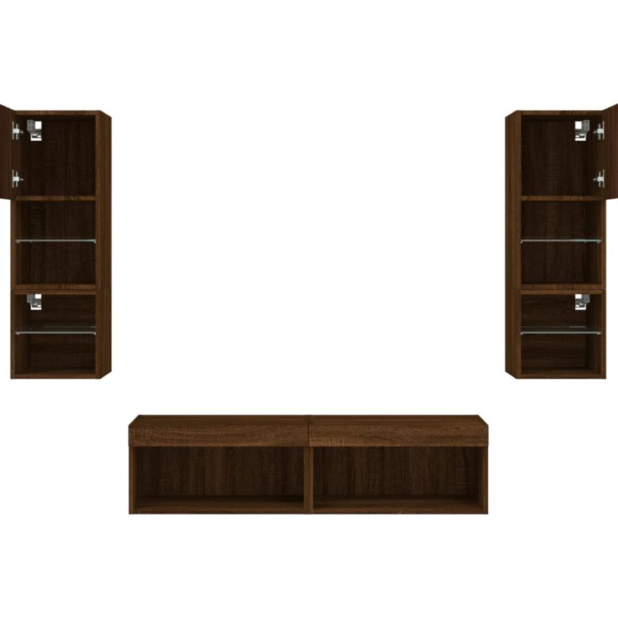 6-delige Tv-wandmeubelset met LED bewerkt hout bruineikenkleur - Afbeelding 7