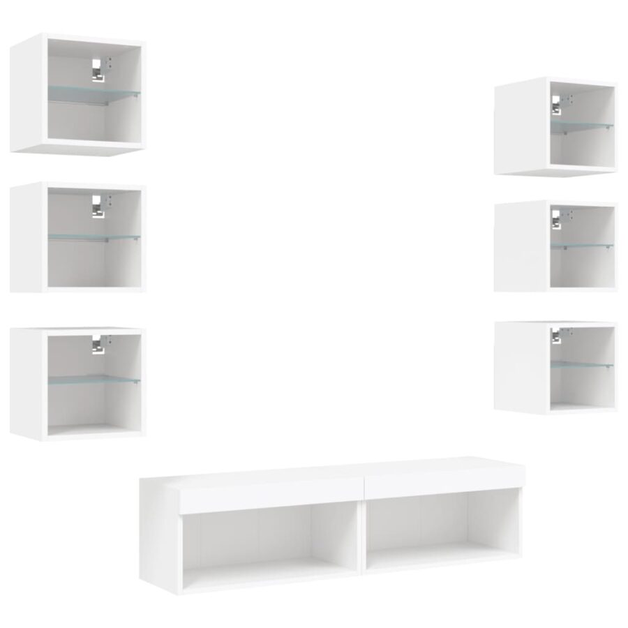 8-delige Tv-wandmeubelset met LED-verlichting bewerkt hout wit - Afbeelding 5