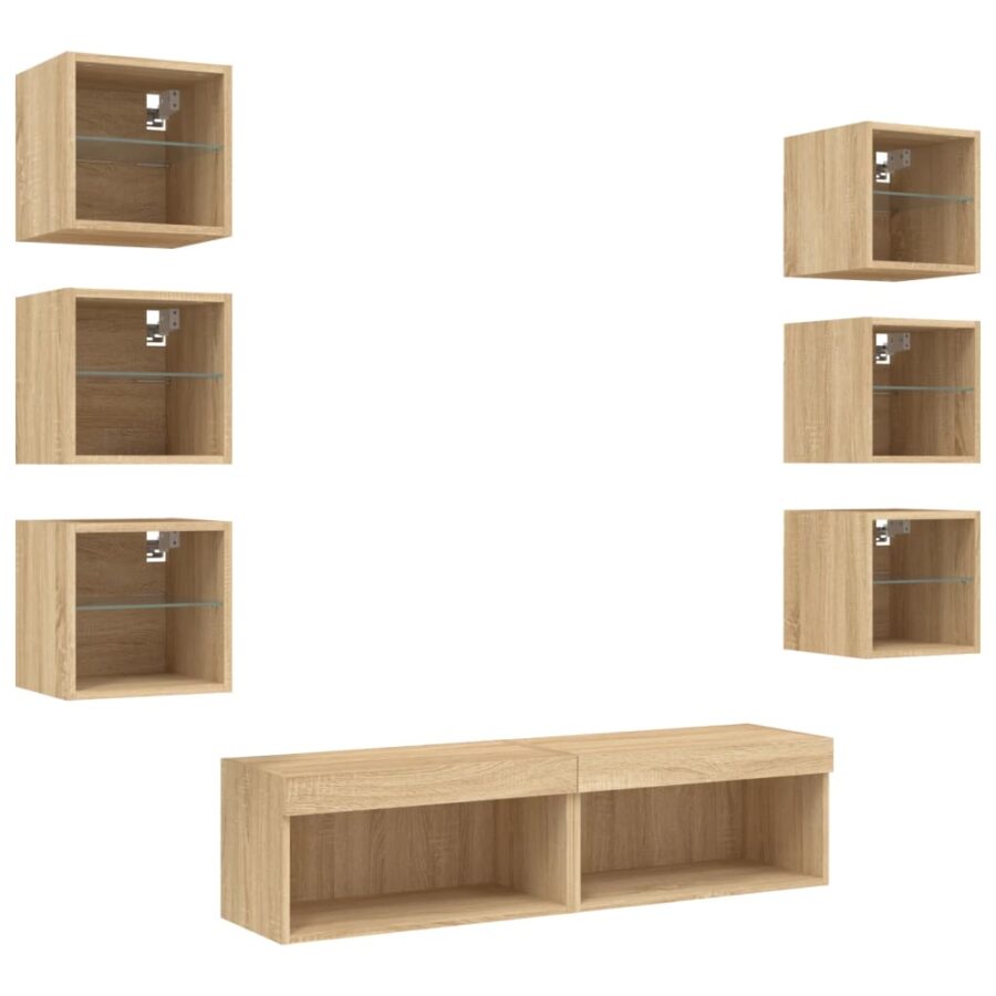 8-delige Tv-wandmeubelset met LED bewerkt hout sonoma eiken - Afbeelding 5