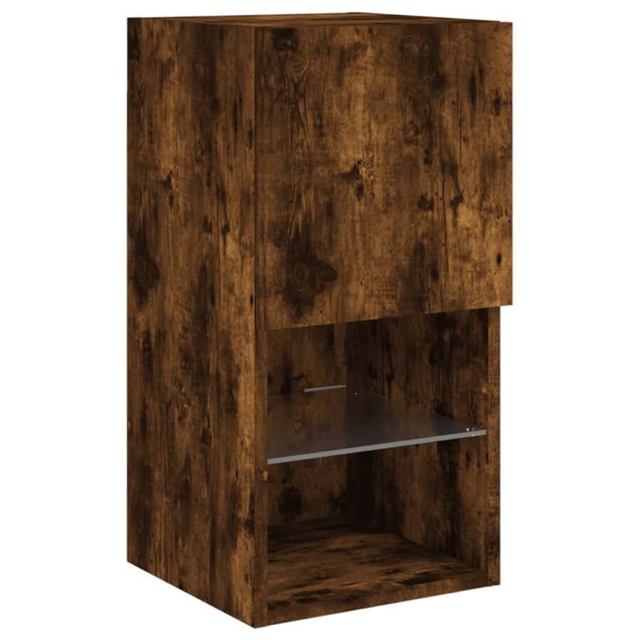 6-delige tv-wandmeubelset met LED bewerkt hout gerookt eiken - Afbeelding 8