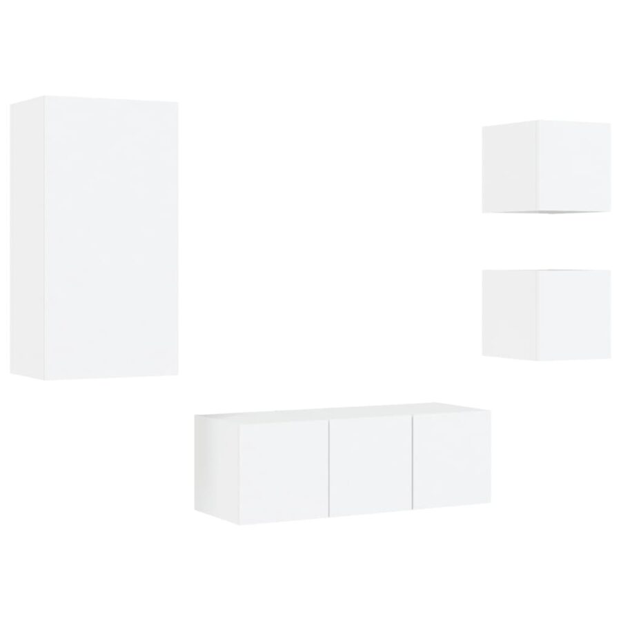 5-delige Tv-wandmeubelset met LED-verlichting bewerkt hout wit - Afbeelding 3