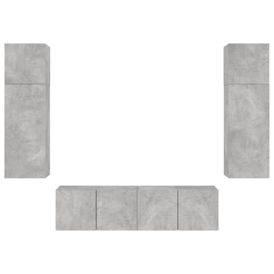 6-delige Tv-wandmeubelset met LED bewerkt hout betongrijs - Afbeelding 7