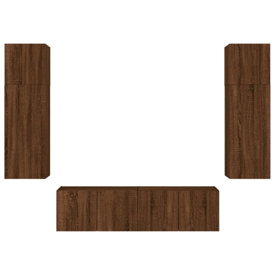 6-delige Tv-wandmeubelset met LED bewerkt hout bruineikenkleur - Afbeelding 7
