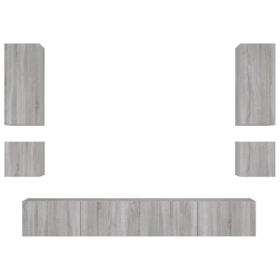 6-delige tv-wandmeubelset met LED-verlichting grijs sonoma - Afbeelding 7