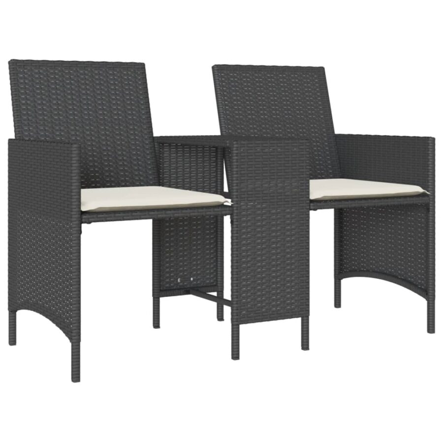 Tuinbank 2-zits met tafel en voetenbanken poly rattan zwart - Afbeelding 4