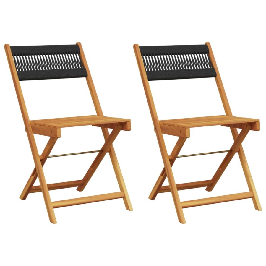 Bistrostoelen 2 st massief acaciahout en touw zwart - Afbeelding 2
