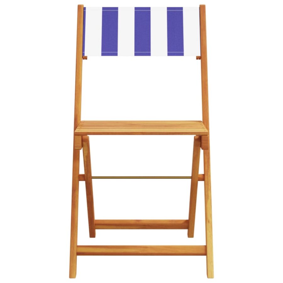 Bistrostoelen 2 st massief acaciahout en stof blauw en wit - Afbeelding 5