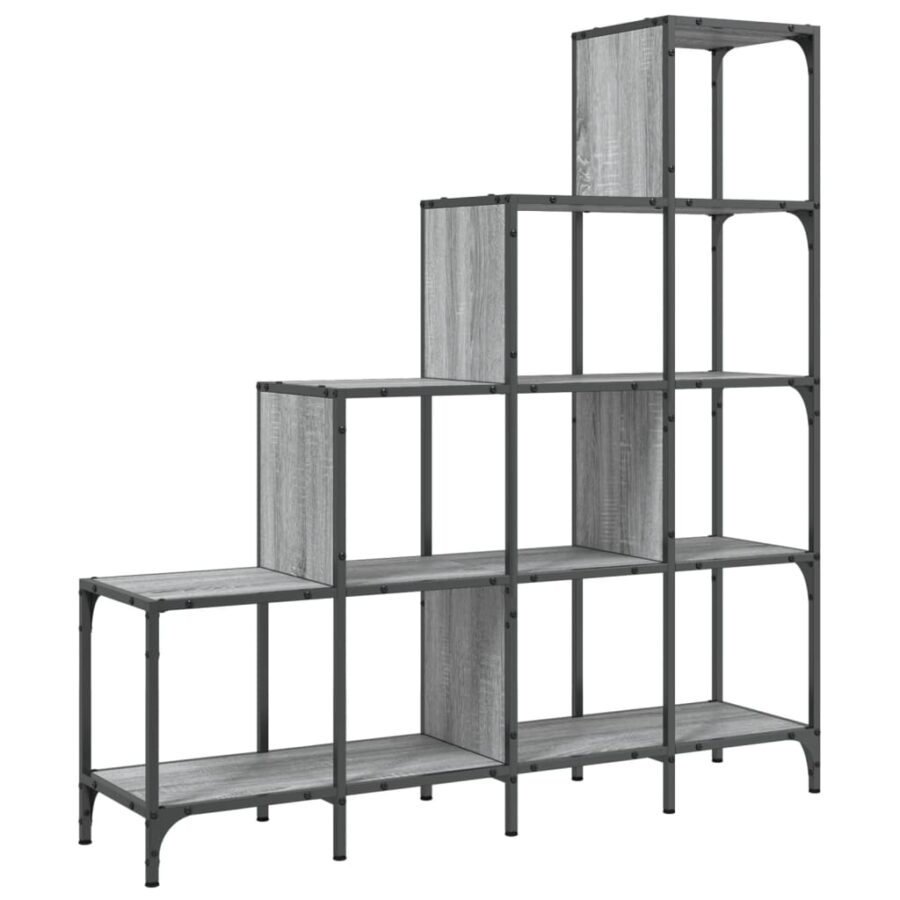 Boekenkast 122x30x132 cm bewerkt hout en metaal grijs sonoma - Afbeelding 2
