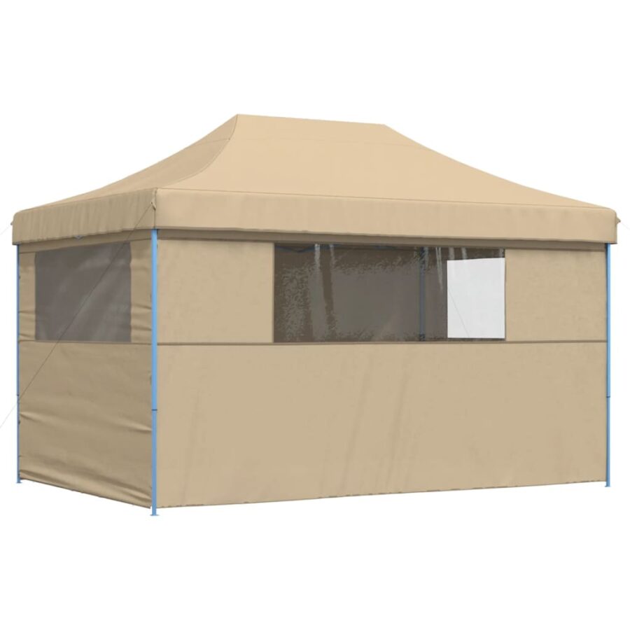 Partytent inklapbaar pop-up met 4 zijwanden beige - Afbeelding 5