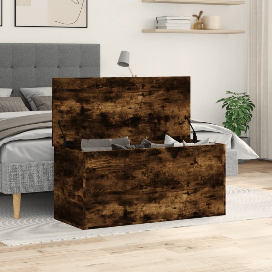 Opbergbox 100x42x46 cm bewerkt hout gerookt eikenkleurig - Afbeelding 3
