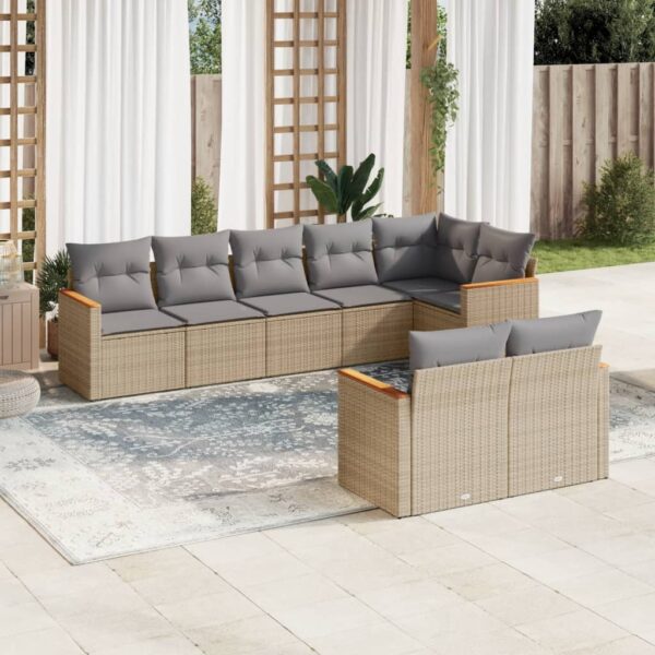 8-delige Loungeset met kussens poly rattan gemengd beige