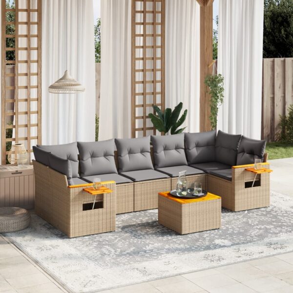 8-delige Loungeset met kussens poly rattan beige