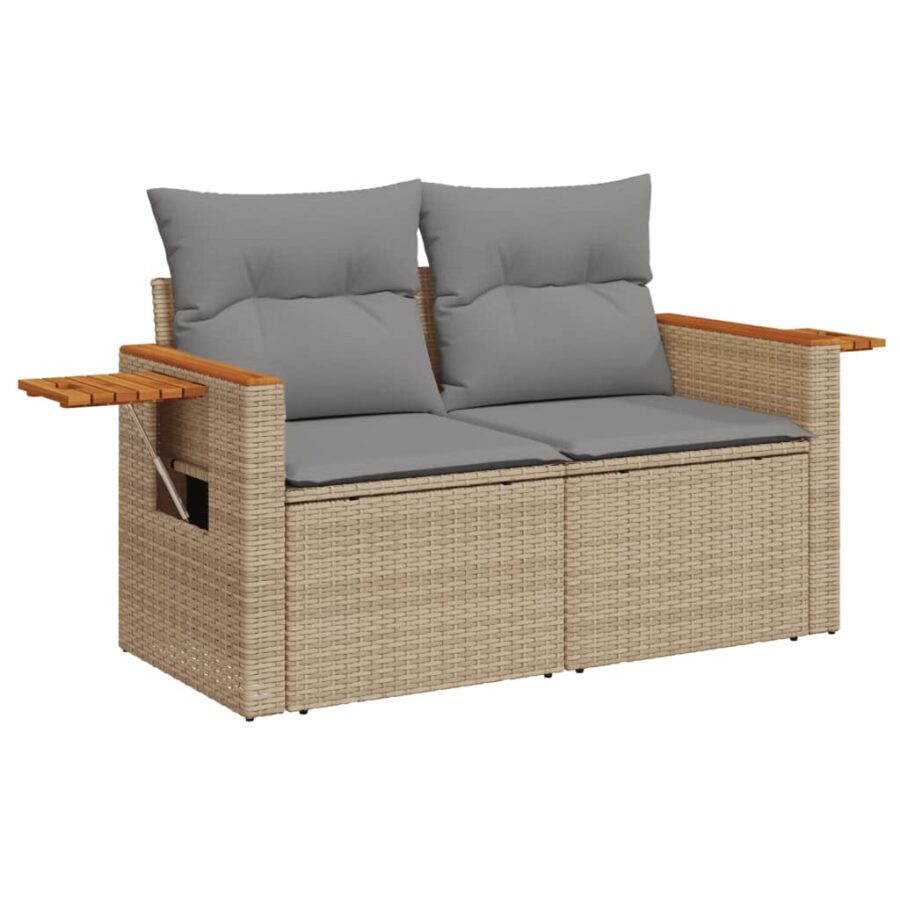 5-delige Loungeset met kussens poly rattan beige - Afbeelding 5