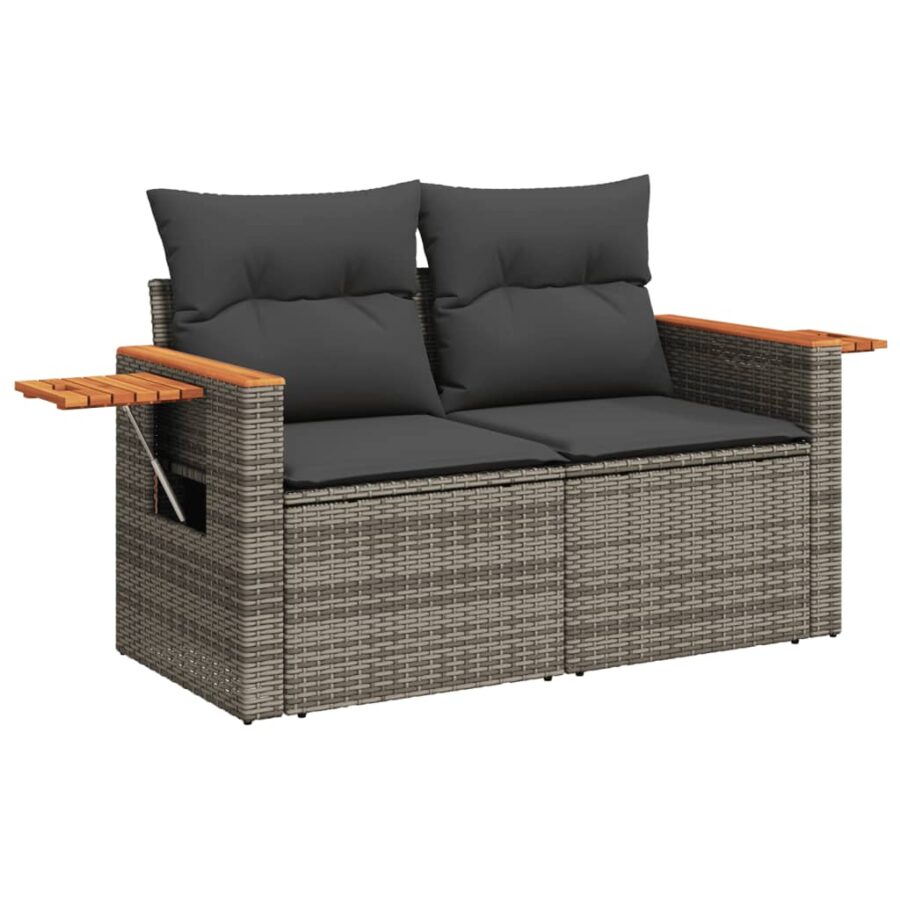 6-delige Loungeset met kussens poly rattan grijs - Afbeelding 3