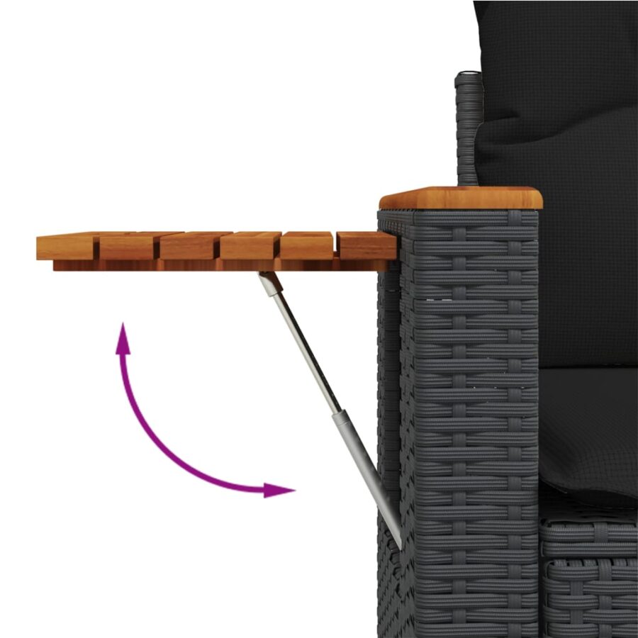 6-delige Loungeset met kussens poly rattan zwart - Afbeelding 8
