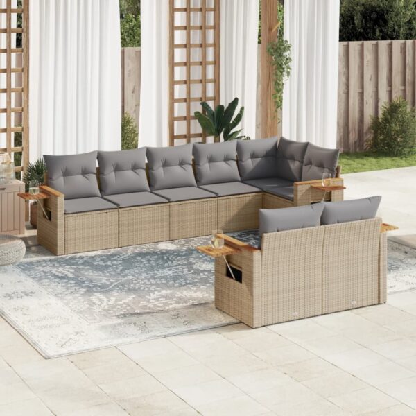 8-delige Loungeset met kussens poly rattan beige