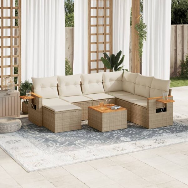 8-delige Loungeset met kussens poly rattan beige