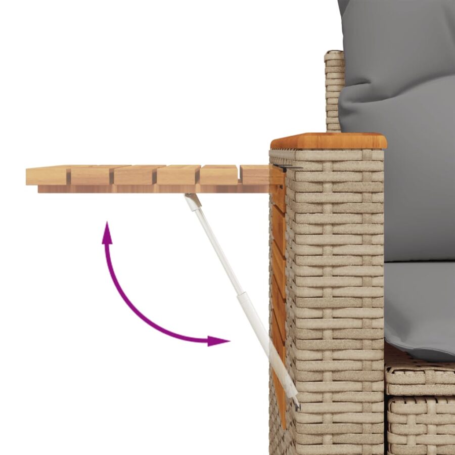 10-delige Loungeset met kussens poly rattan beige - Afbeelding 7
