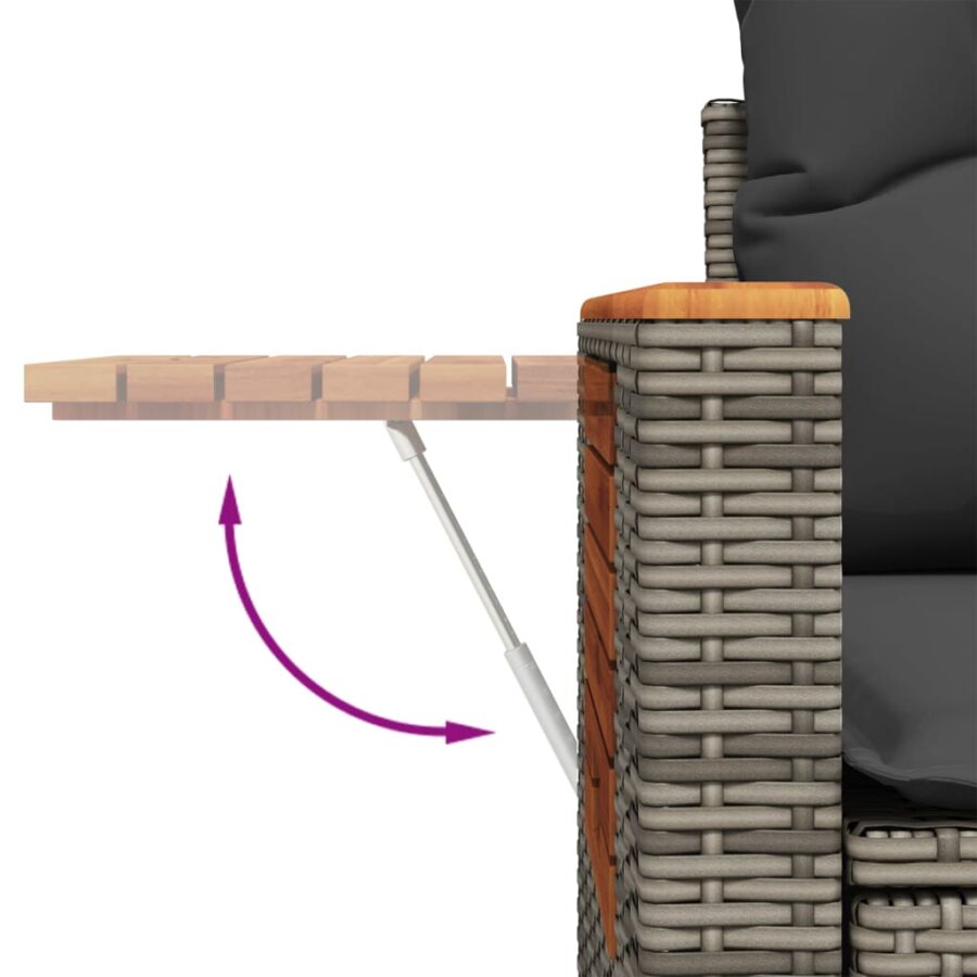 11-delige Loungeset met kussens poly rattan grijs - Afbeelding 8