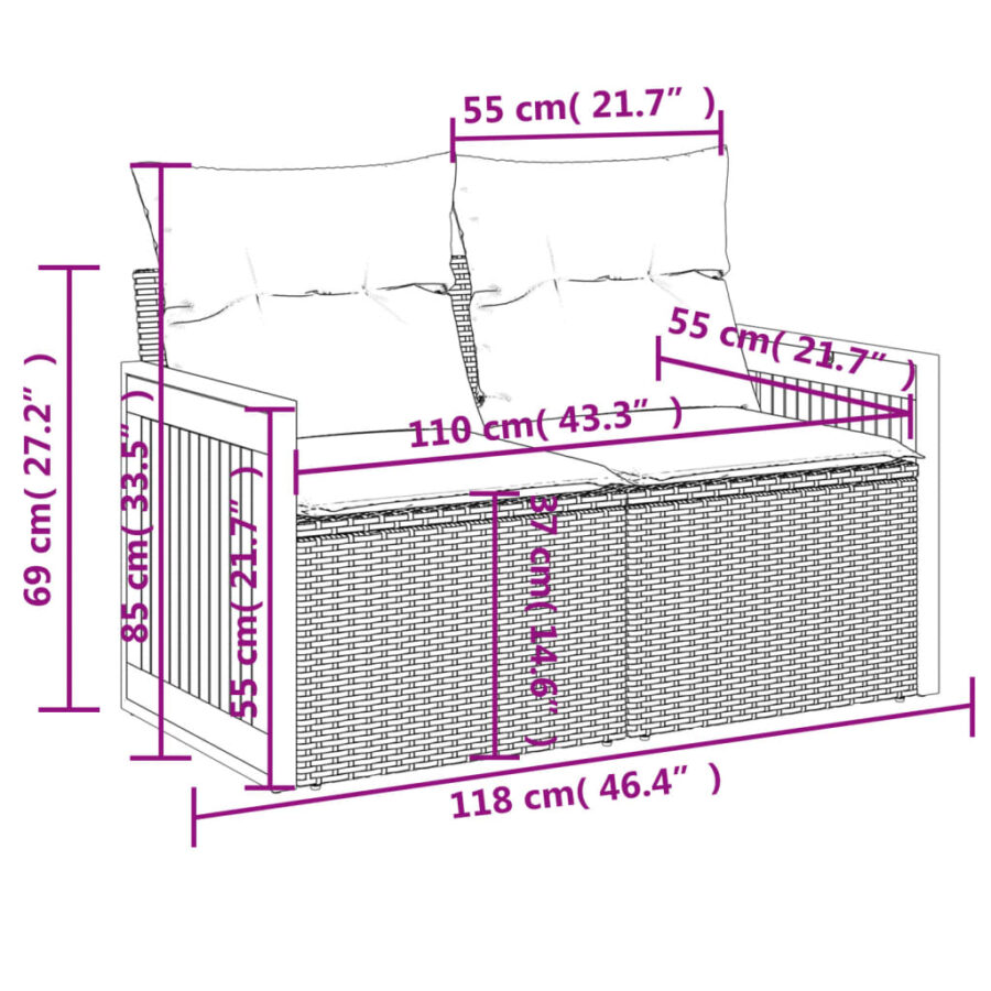 5-delige Loungeset met kussens poly rattan zwart - Afbeelding 8