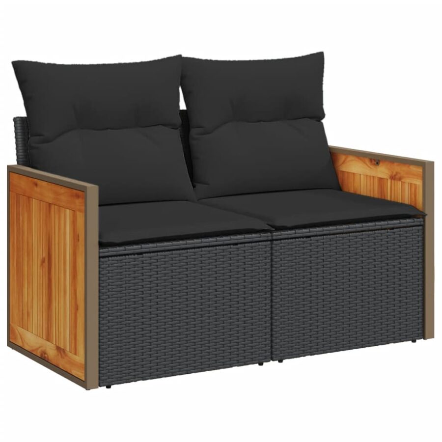6-delige Loungeset met kussens poly rattan zwart - Afbeelding 3