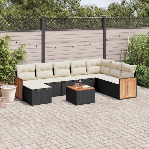 9-delige Loungeset met kussens poly rattan zwart