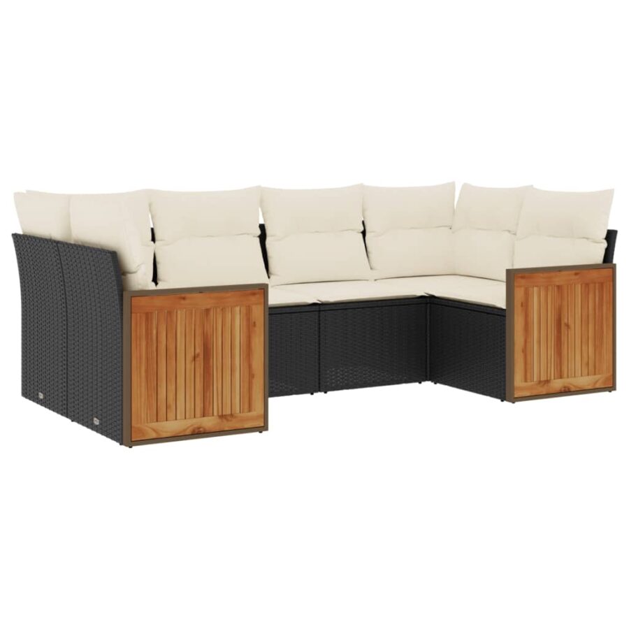6-delige Loungeset met kussens poly rattan zwart - Afbeelding 2