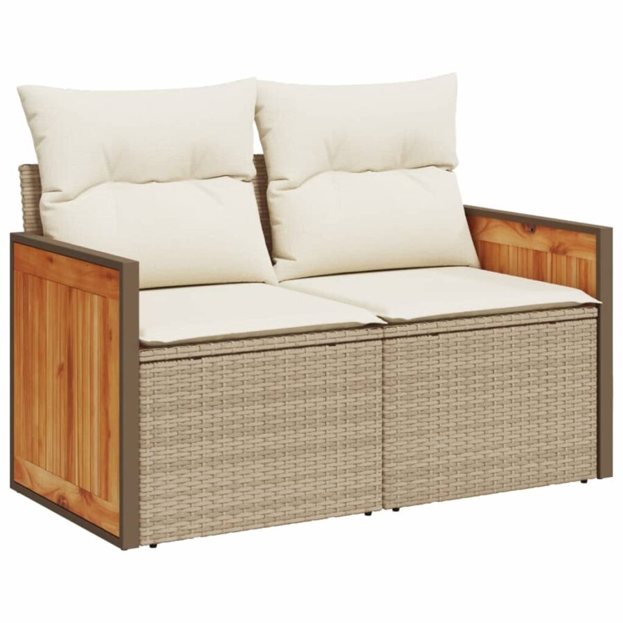 10-delige Loungeset met kussens poly rattan beige - Afbeelding 3