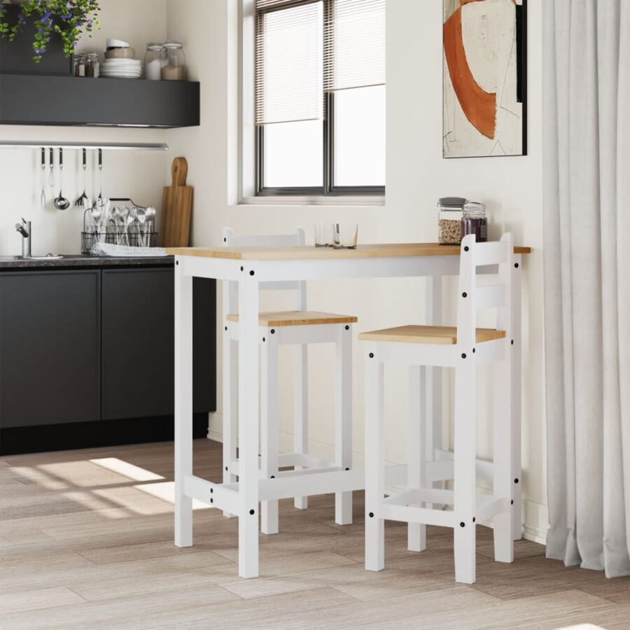 3-delige Barset massief grenenhout wit - Afbeelding 3