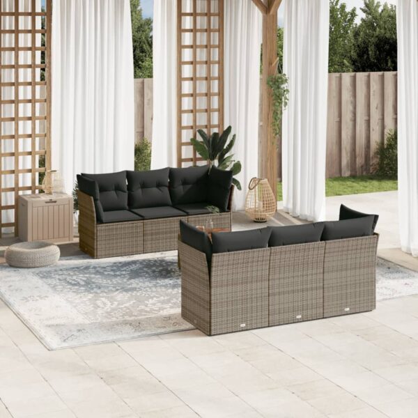 7-delige Loungeset met kussens poly rattan grijs